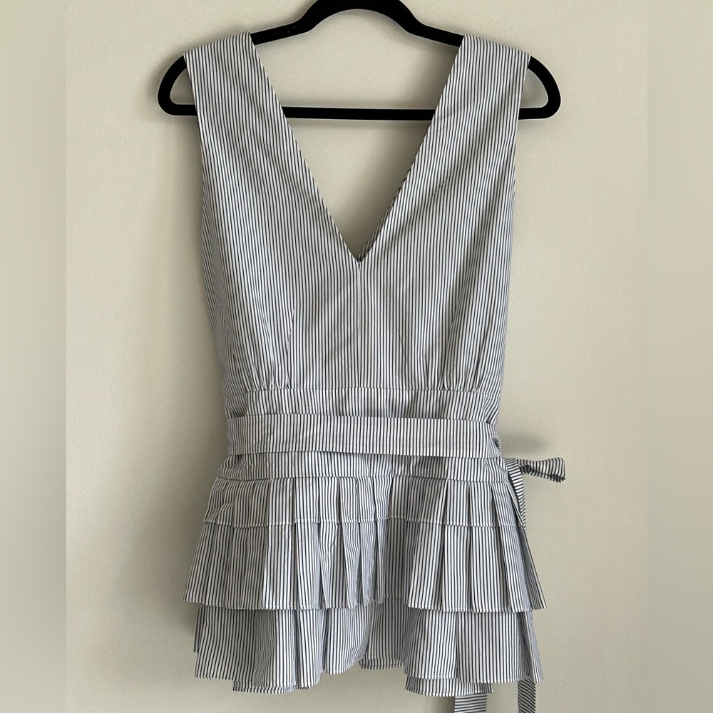 MARNI Striped Pleated Peplum Belted Cotton Top — IT 42 (US 6–8) - Picture 7 of 12